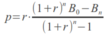 Formula: calculating the monthly payment of a Loan to be paid of in n payment.